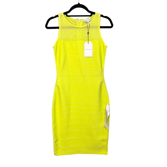 Dress the Population Yellow Chartreuse Mesh Bodycon Mini Aitana Dress Medium NWT - Picture 1 of 9